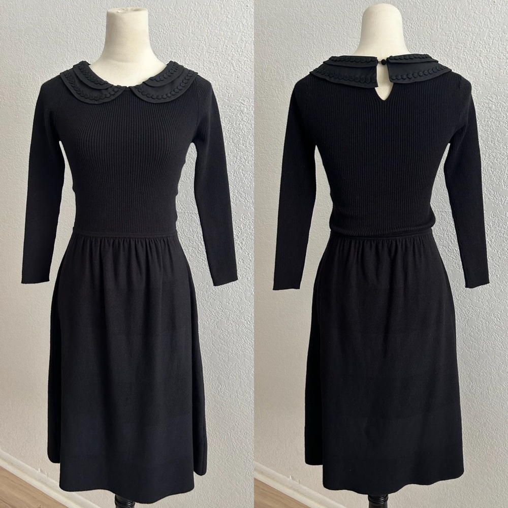 Boden Black Knit Ribbed Long Sleeve Wednesday Adam’s Inspired Midi Dress Size 4